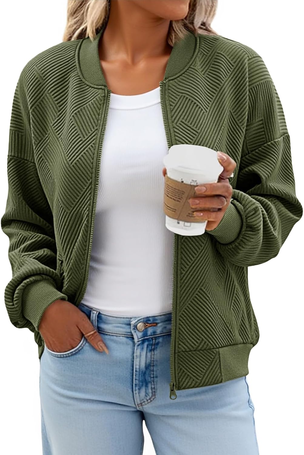 Lightweight Womens Bomber Jacket with Pockets for Fall Style