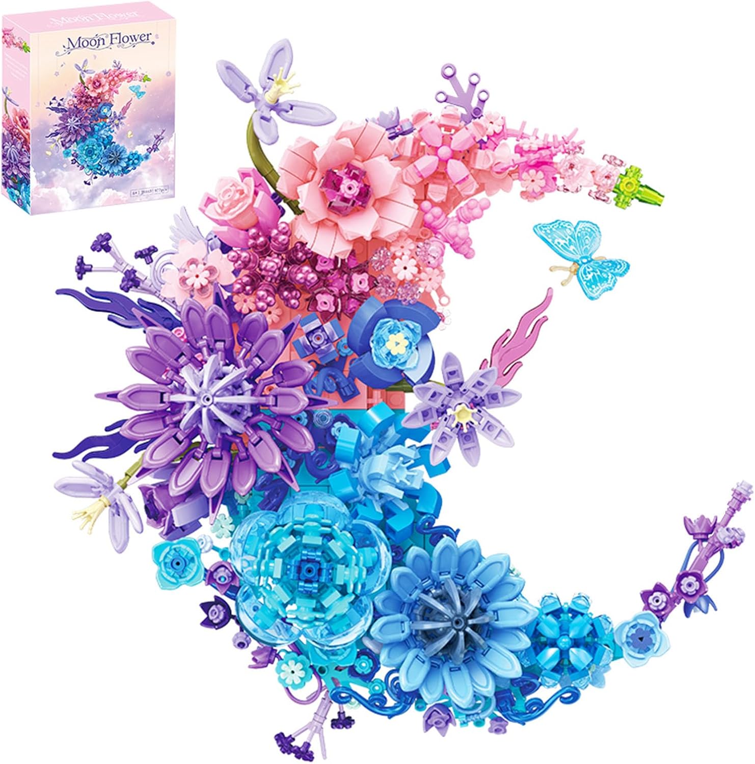 Purple Flowers Moon Building Blocks Set for Creative Decor