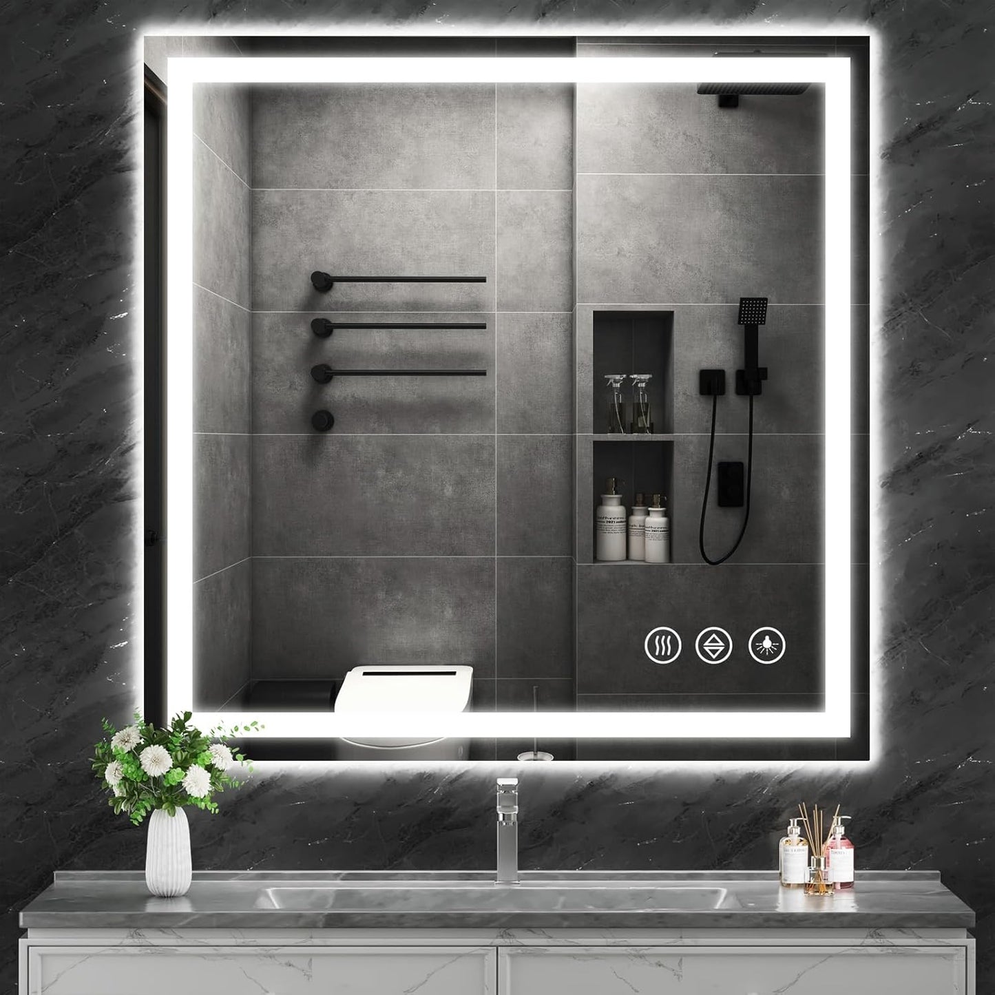Koonmi 40x40 LED Bathroom Mirror with Backlit and Front Lit Design