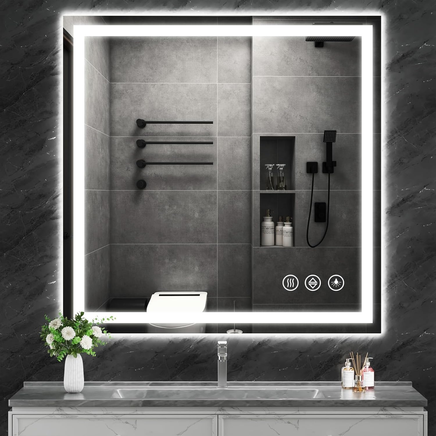 Koonmi 40x40 LED Bathroom Mirror with Backlit and Front Lit Design