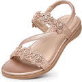 Sandals for Women Dressy Flat Sparkly Flower Sandals - Comfortable Fit