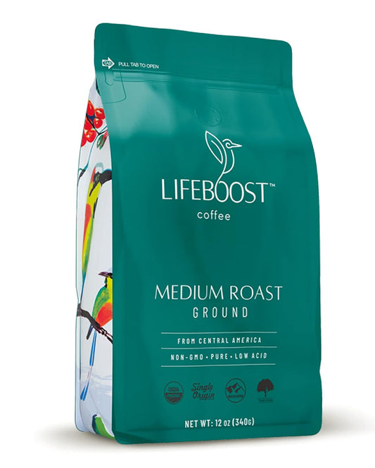 Lifeboost Organic Medium Roast - Low Acid & Third Party Tested - 12 oz
