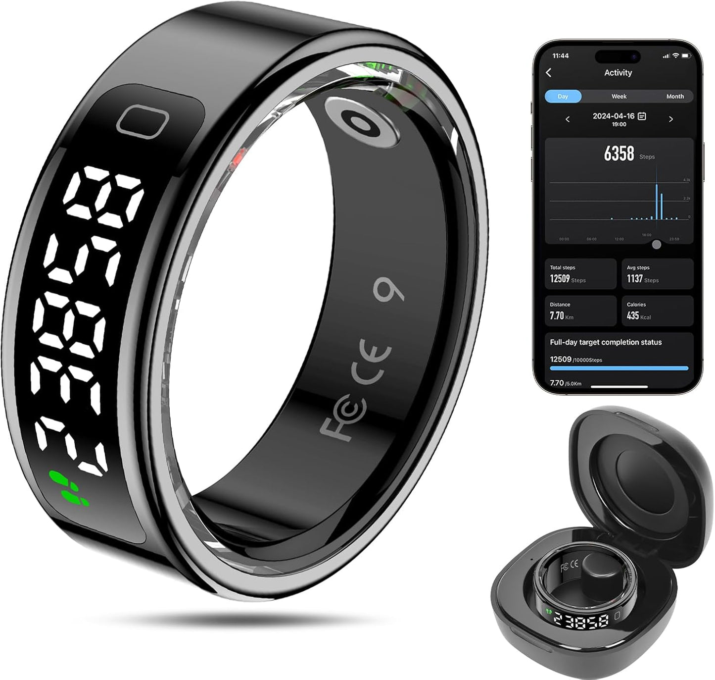 Smart Ring Health Tracker for Men and Women with LED Display