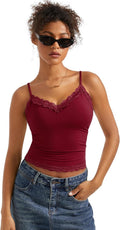 SUUKSESS Women Padded Lace V Neck Tank Top - Double Lined Comfort Bra