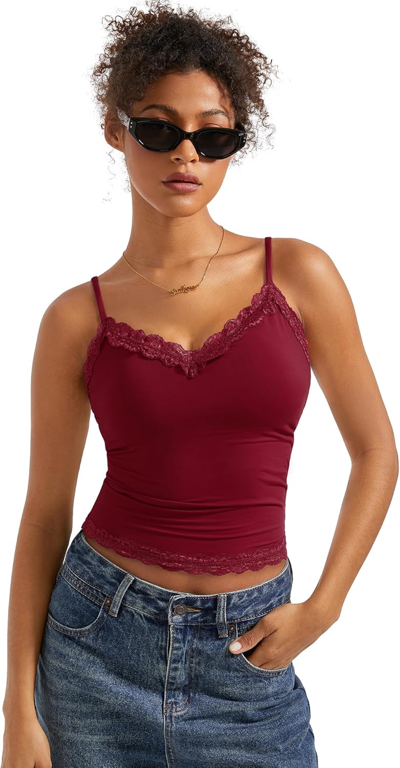 SUUKSESS Women Padded Lace Double Lined Tank Tops for Summer