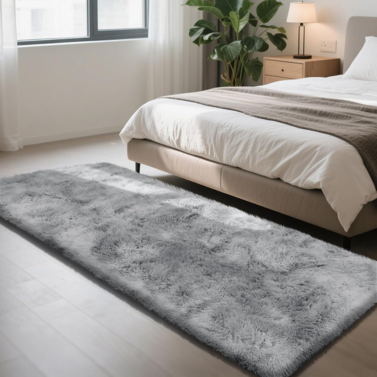 Soft Runner Rugs for Bedroom, Fluffy Mottling Grey Area Rug