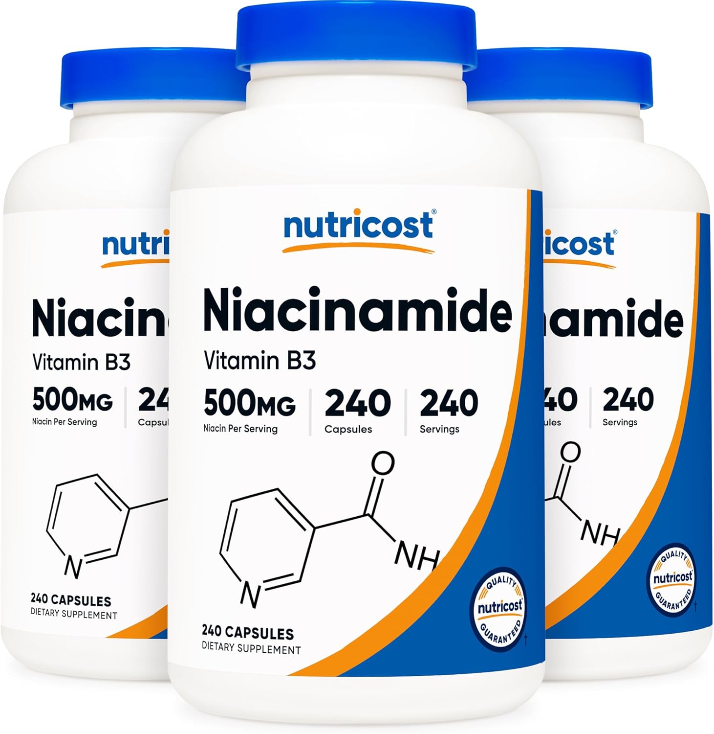 Nutricost Niacinamide 500mg Capsules - 240 Count, 3 Bottles