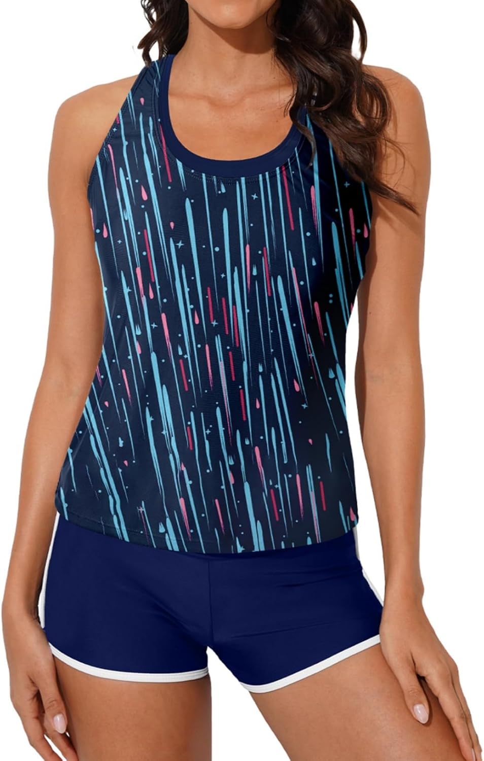 Athletic 3 Piece Tankini Swimsuits for Women with Shorts