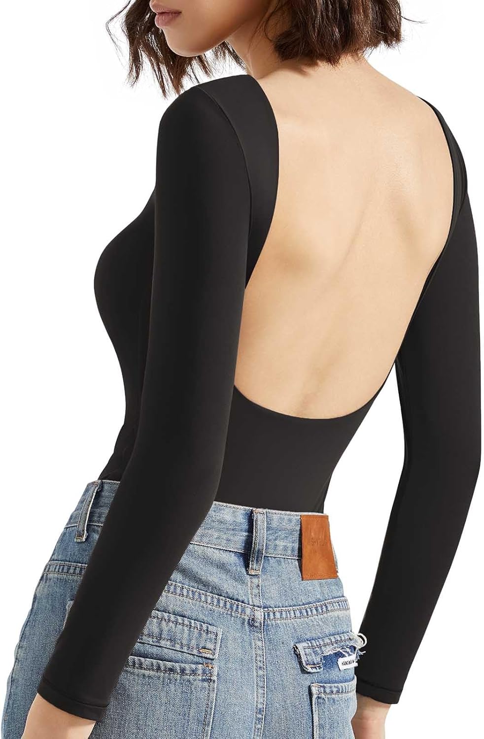 Backless Y2k Long Sleeve Bodysuit for Women - Sexy Basic Top