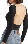 SUUKSESS Women Backless Y2k Long Sleeve Bodysuit - Double Lined Tops