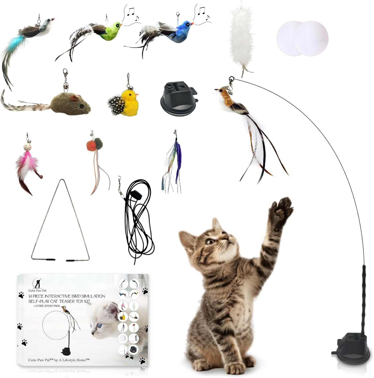 Interactive Bird Simulation Cat Feather Toy Set for Indoor Cats