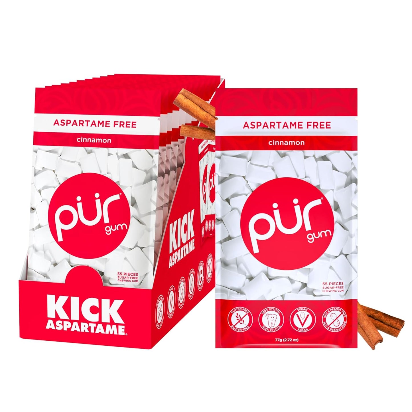 PUR Gum Natural Cinnamon Flavored Chewing Gum, 100% Xylitol