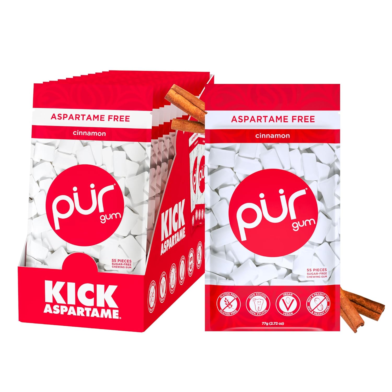 PUR Gum Natural Cinnamon Flavored Chewing Gum, 100% Xylitol