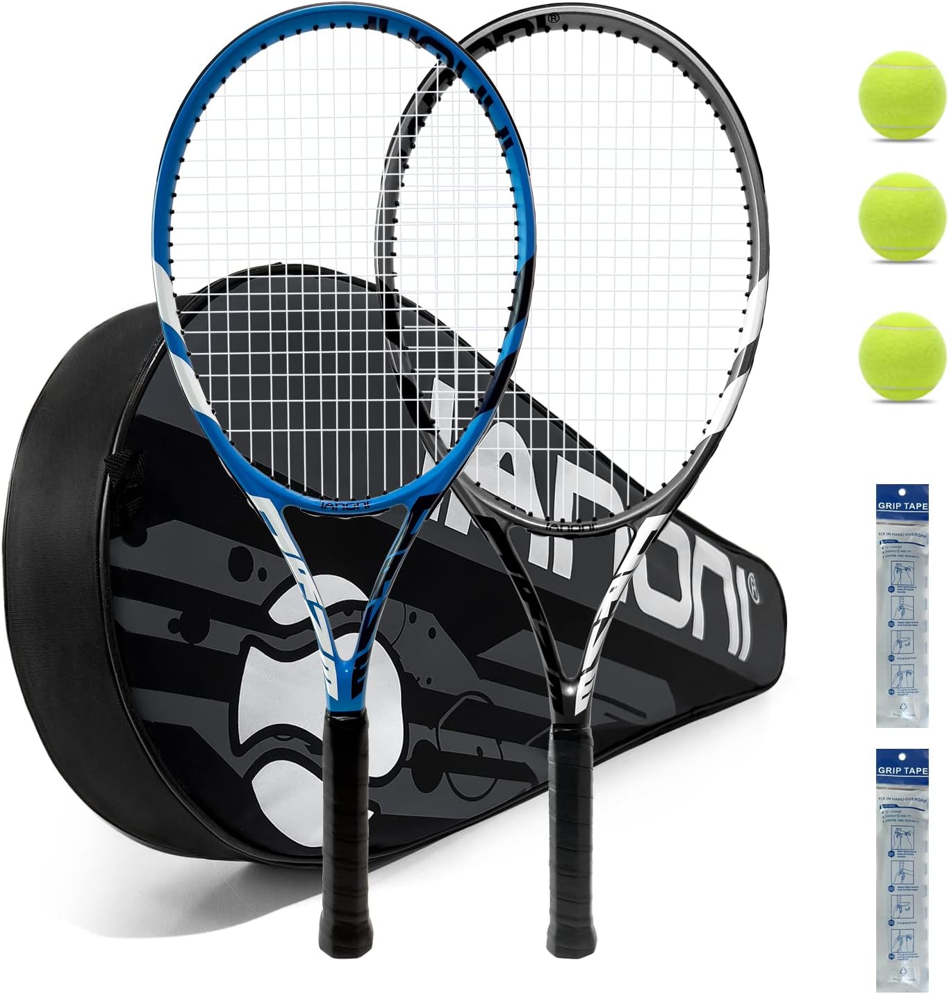 Tennis Rackets for Adults - Pre-Strung 27 Inch Set with Balls