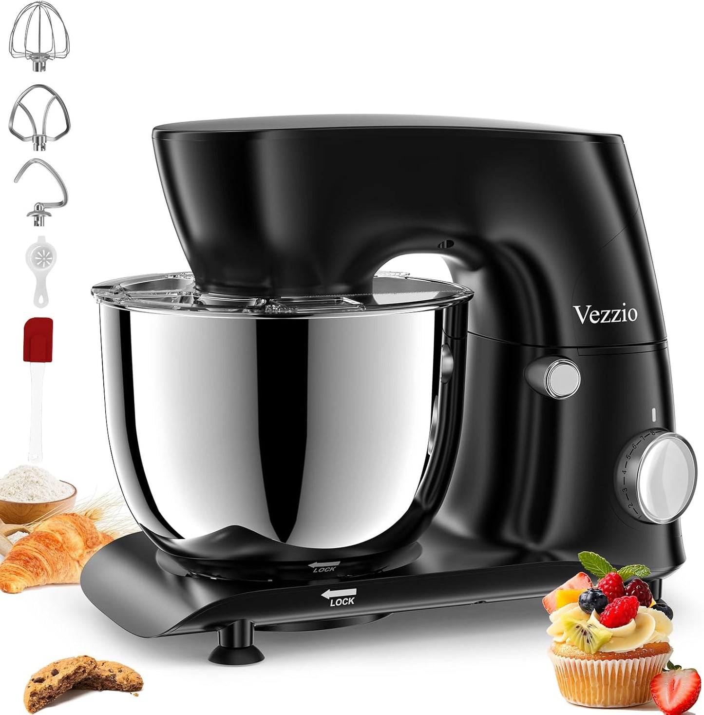 Vezzio Stand Mixer with 6 Qt Bowl and 10-Speed Control for Baking