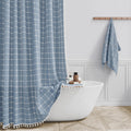 BTTN 78 in Long Boho Farmhouse Linen Shower Curtain - Thick Blue