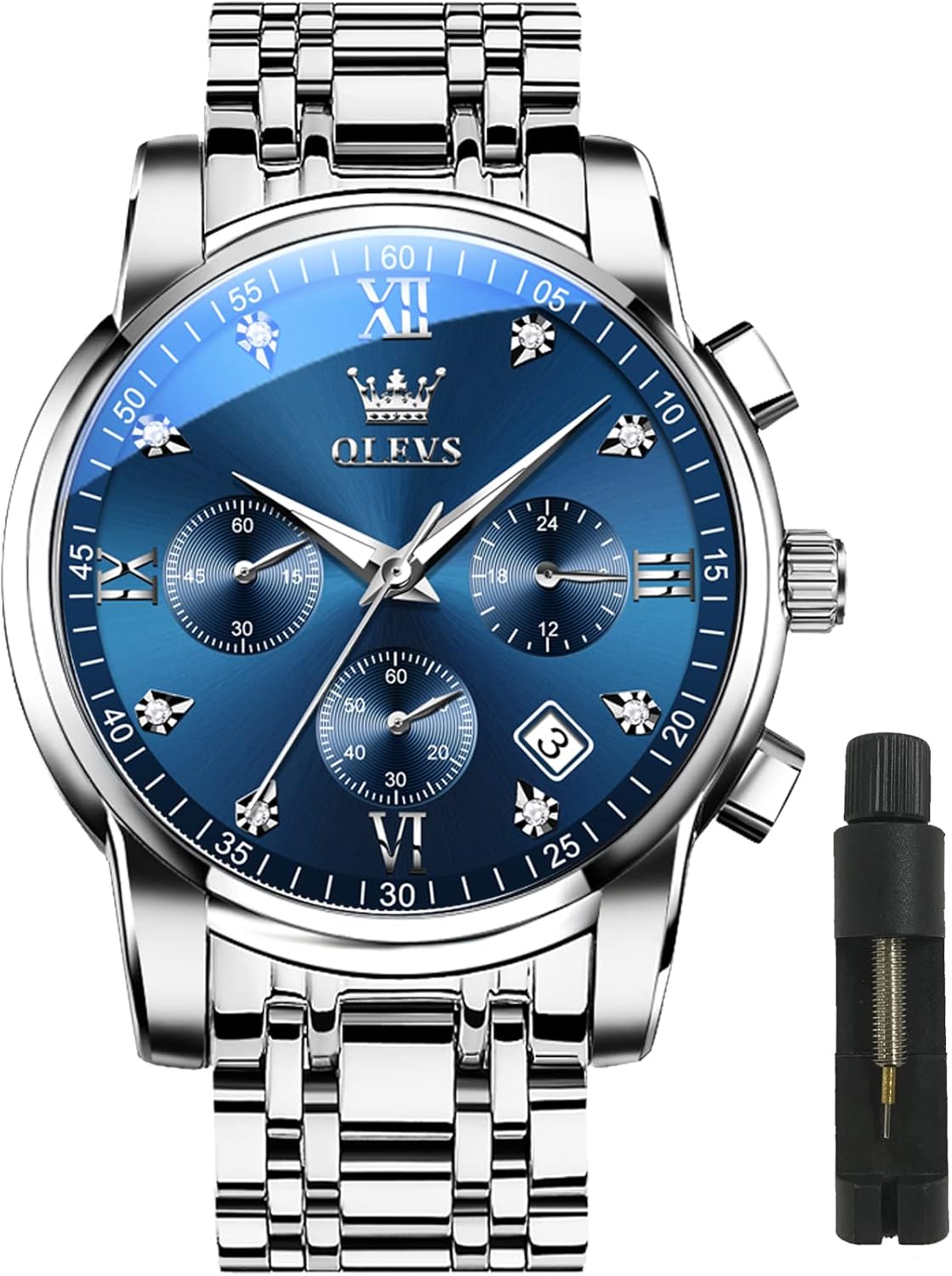 OLEVS Luxury Date Watch | Waterproof Stainless Steel | Luminous Green/Blue/Black Dial - 35 characters