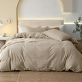 100% Washed Cotton Duvet Cover Set Oversized Queen Heathered Tan