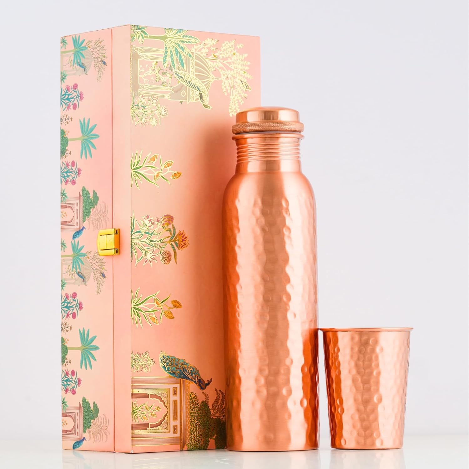 Copper Water Bottle and Glass Set for Wellness and Gifting