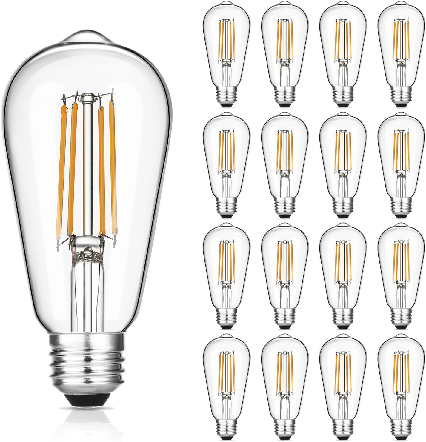 Vintage LED Edison Bulbs, Dimmable Warm White 2700K, Pack of 16