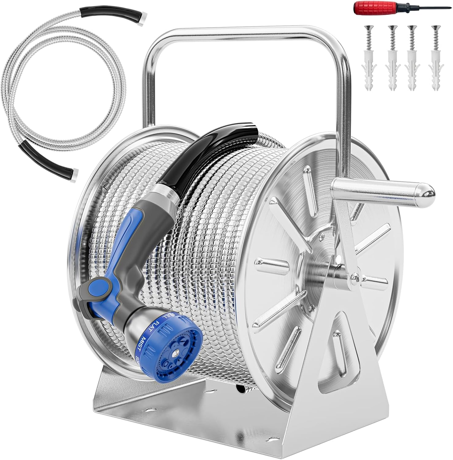 Stainless Steel Garden Hose Reel with 100FT Drinking Water Hose