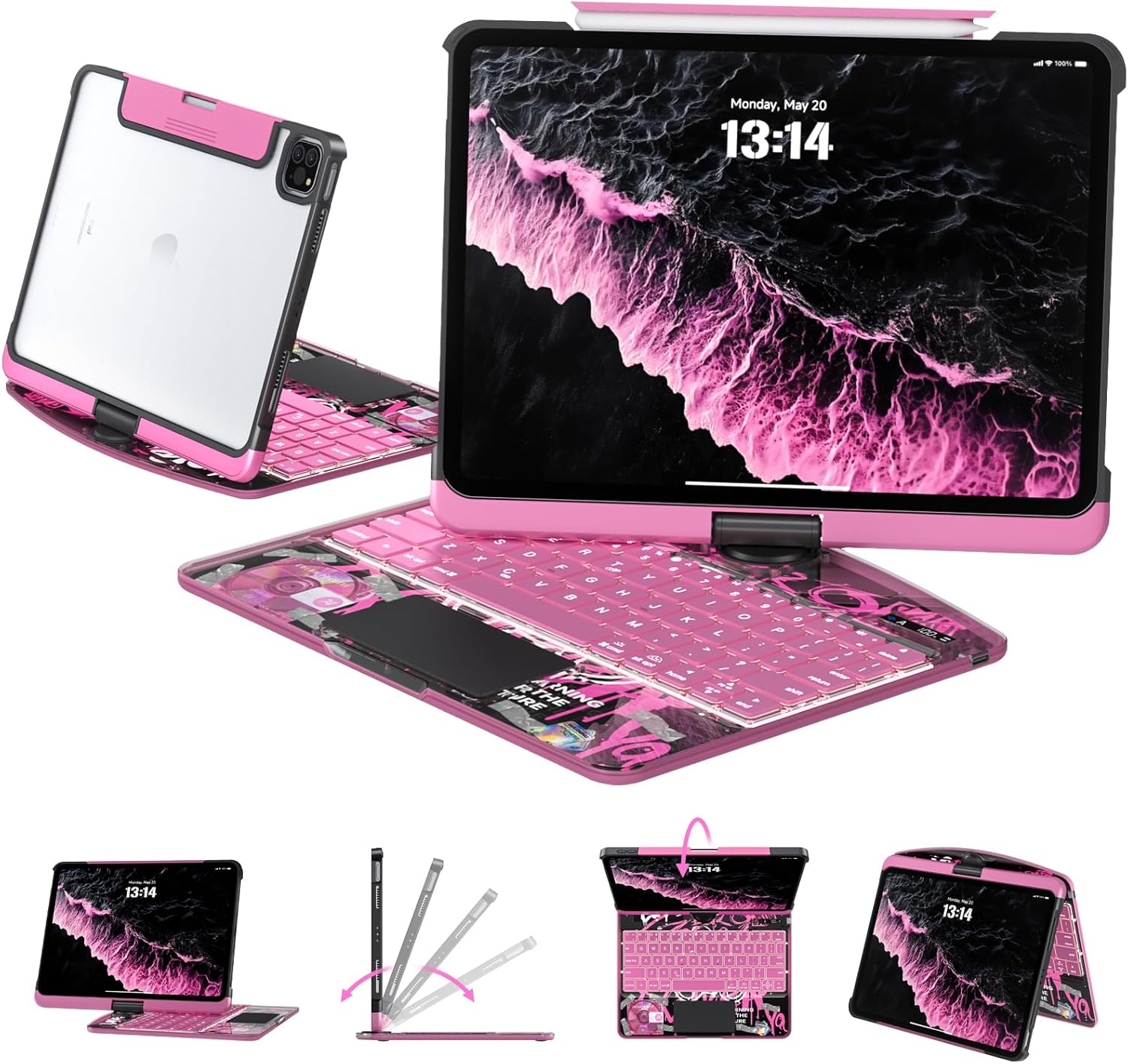 Transparent Case with Keyboard for iPad Air 13 and Pro 12.9