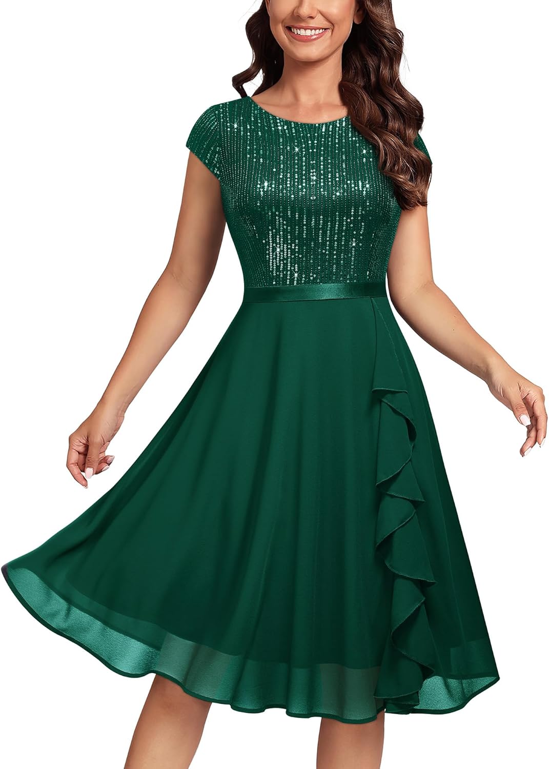 MISSMAY Women's Elegant Glitter Sequin Ruffle Cocktail Dress