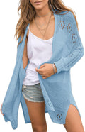 Womens Open Front Knit Sheer Cardigan Long Sleeve - Lightweight Summer