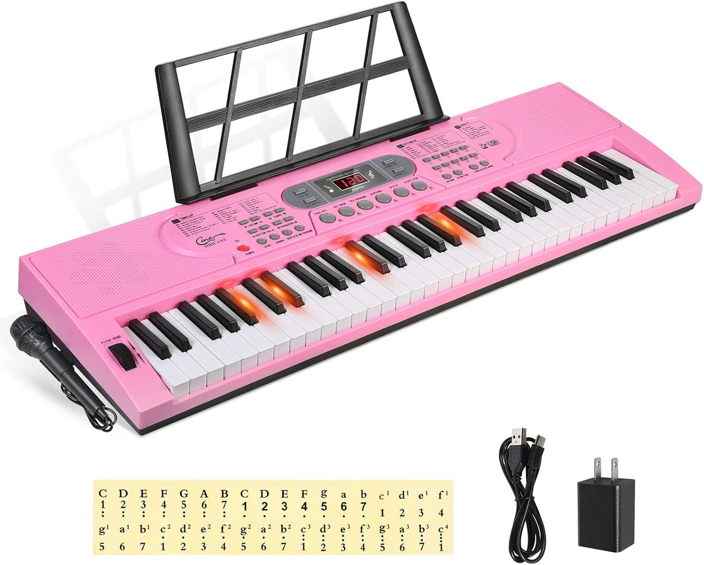 Hricane 61 Key Electronic Keyboard with Lighted Keys for Beginners