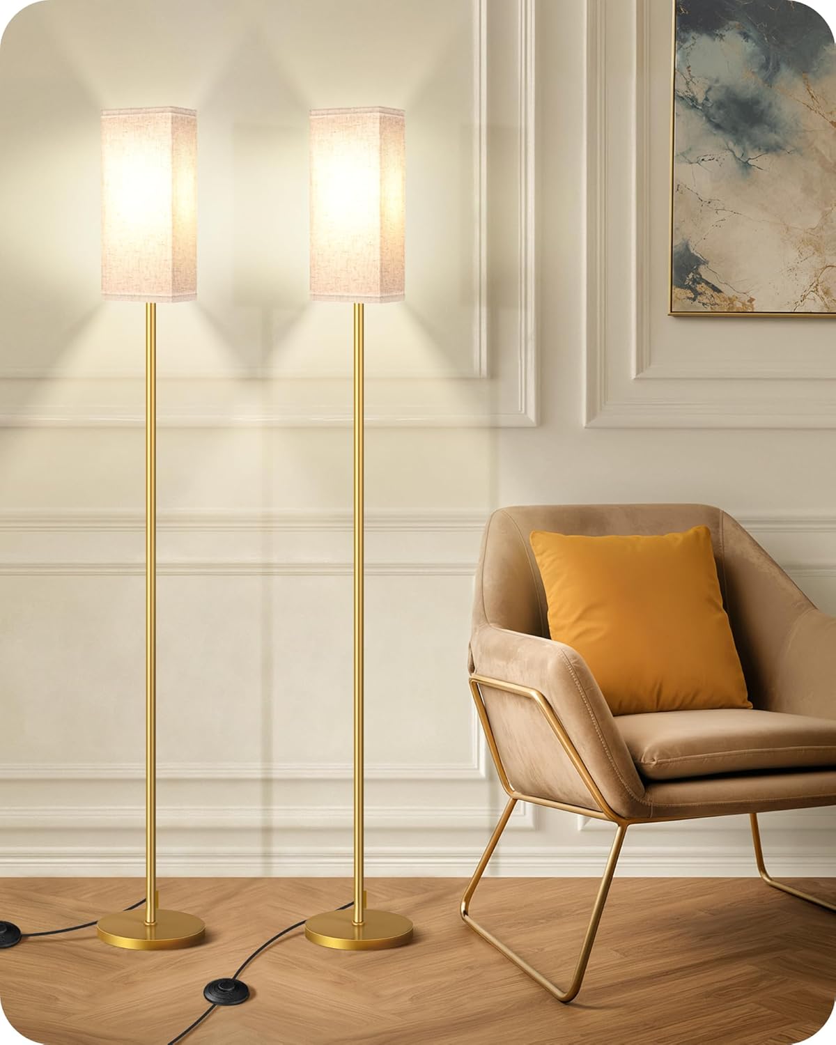 Modern 2Pack Floor Lamp with Foot Switch for Cozy Lighting