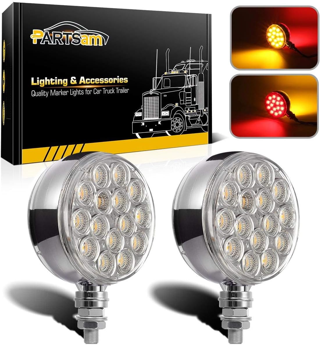 Partsam 3in Red/Amber Double Face LED Pedestal Lights for Trucks