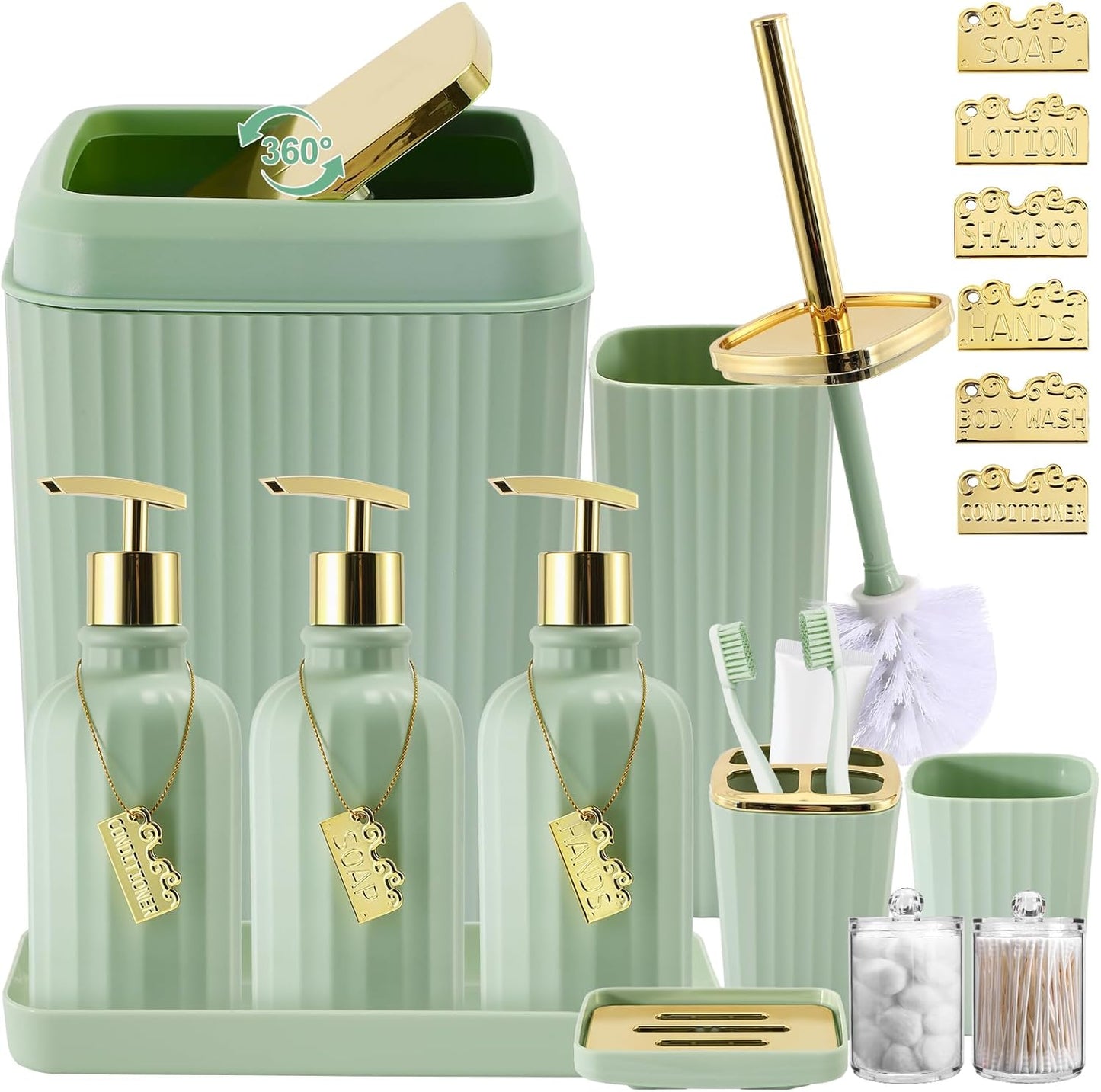 17PCS Bathroom Accessory Set for Elegant Green Bathroom Decor