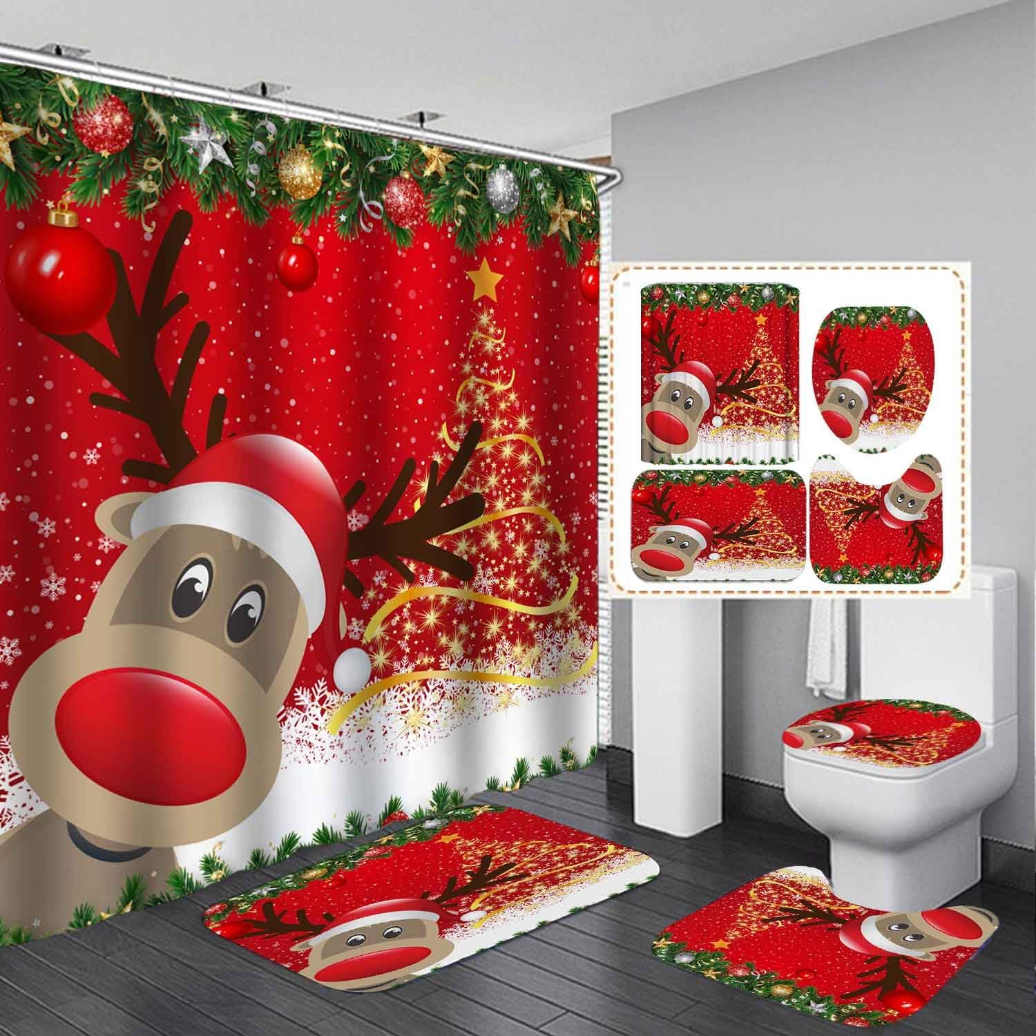 Cute Reindeer Christmas Bathroom Set - Waterproof Festive Decor