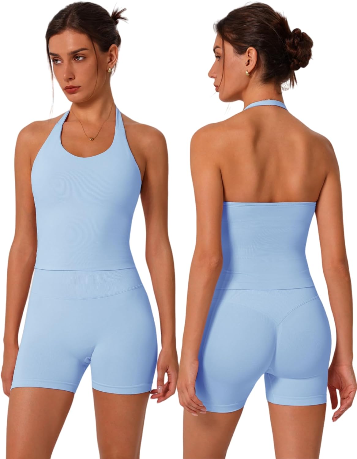 ABOCIW Workout Sets for Women: Seamless Halter Sports Bra & Shorts