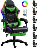 Gaming Chair Racing Style RGB LED Lights with Lumbar Massager