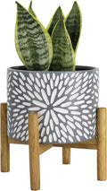LA JOLIE MUSE Ceramic Planter with Wood Stand - Frost Gray 8 in