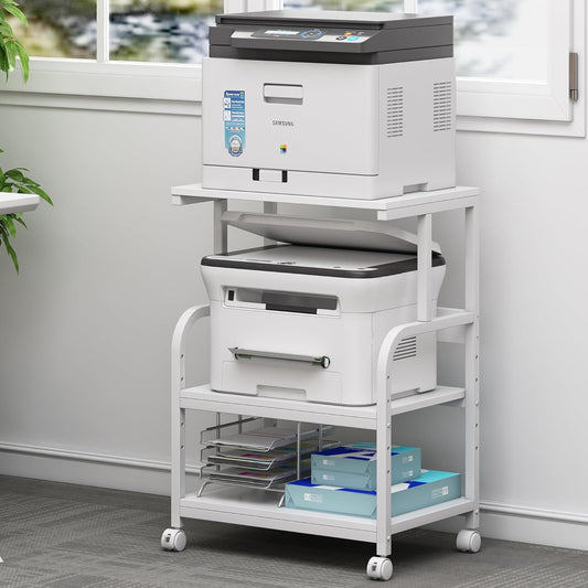 White Printer Stand with Storage for Home Office Organization