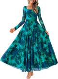 Women Maxi Dress Fall 2025 Floral Square Neck Long Sleeve - Elegant Is