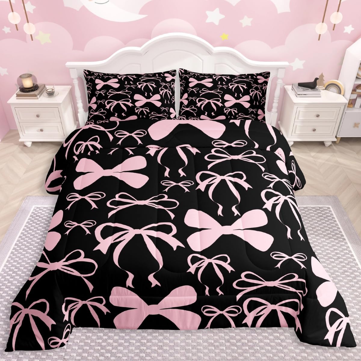 Feelyou Bow Bedding Set for Kids Full Size Ultra Soft Comforter