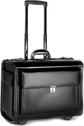 Leather Pilot Case Wheeled Business Laptop Travel Briefcase