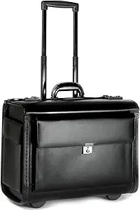 Leather Pilot Case Wheeled Business Laptop Travel Briefcase