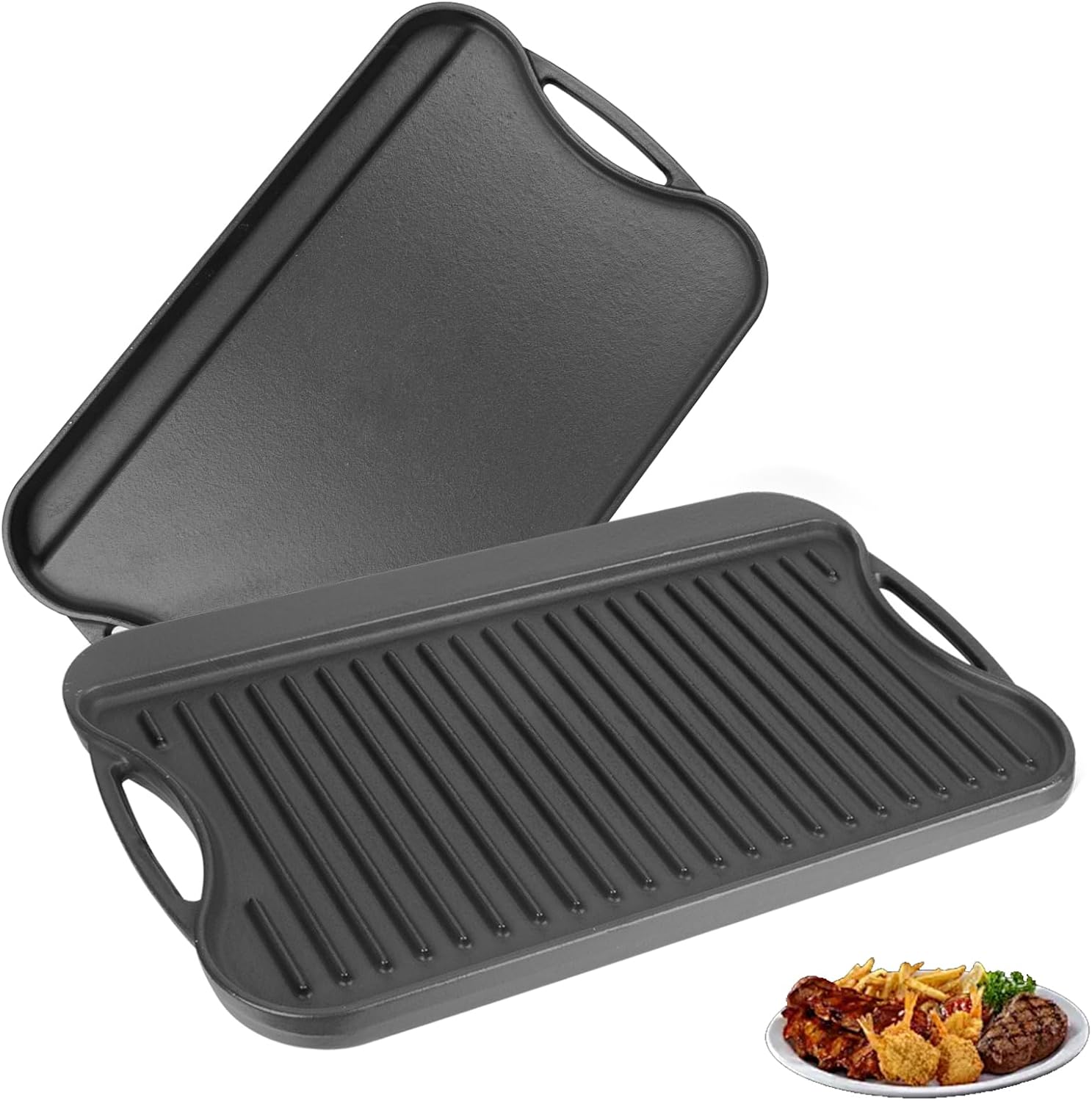 2 in 1 Reversible Cast Iron Griddle for Gas Grill Cooking