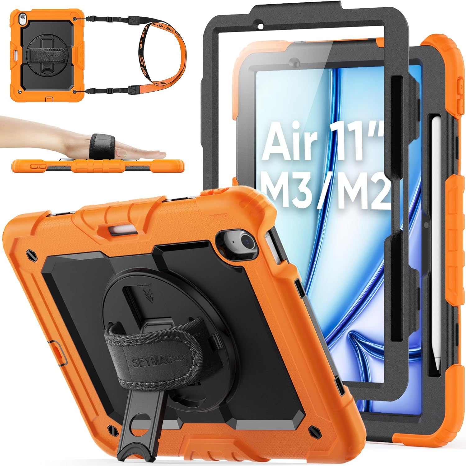 Protective Case for iPad Air 11 inch M3 M2 with Stand & Straps