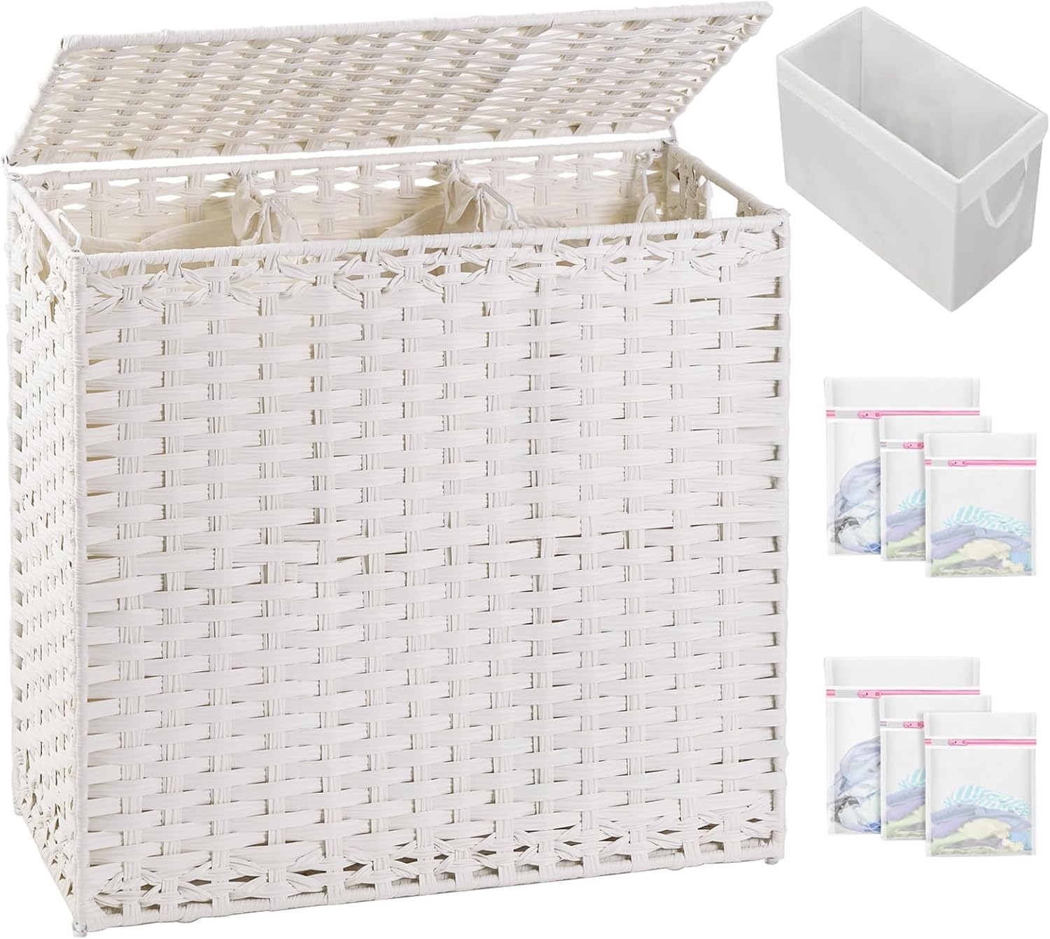 Laundry Hamper with Lid and Removable Bags for Easy Sorting