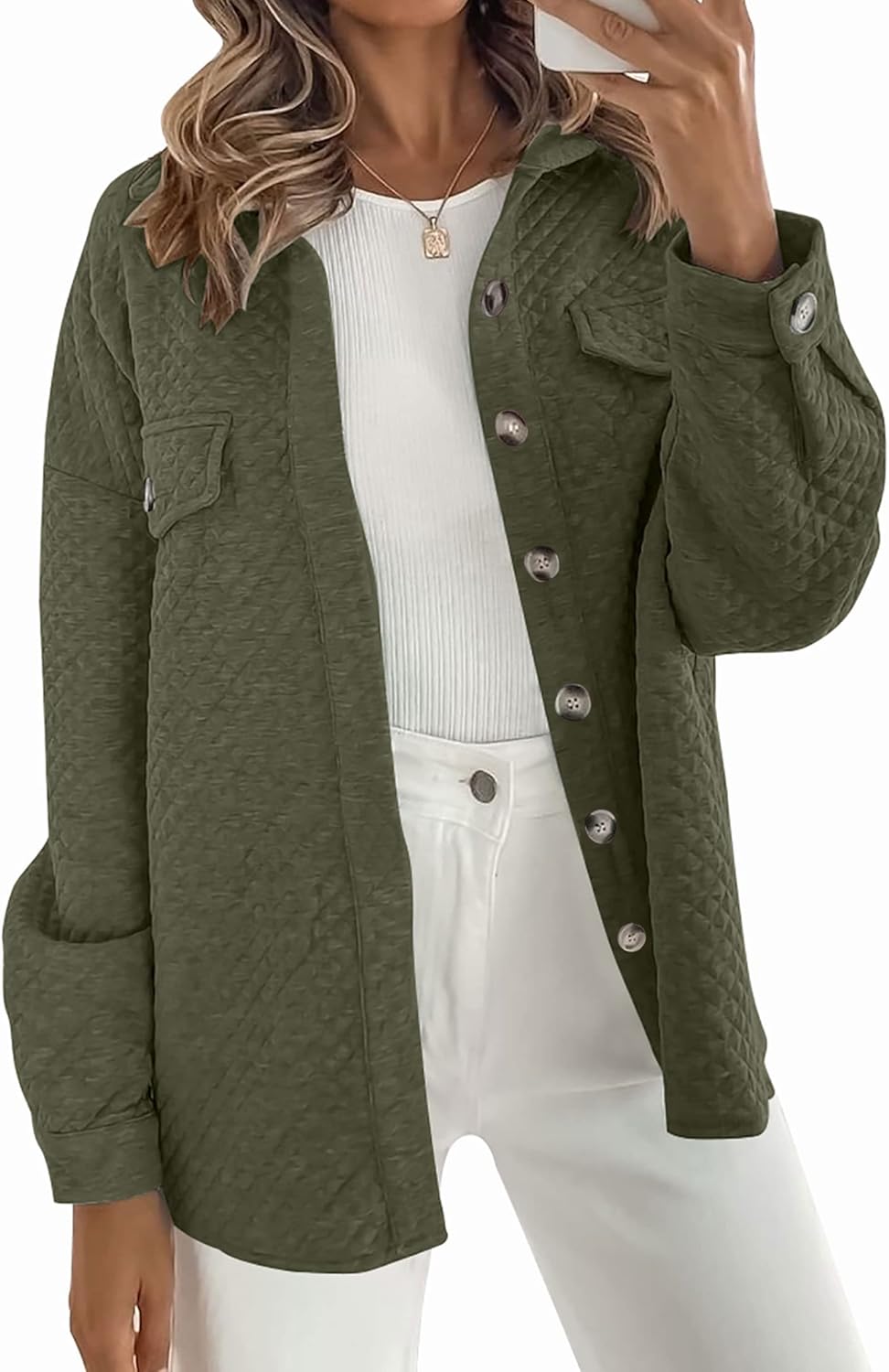 ZESICA Women's Casual Long Sleeve Button Down Shacket Coat