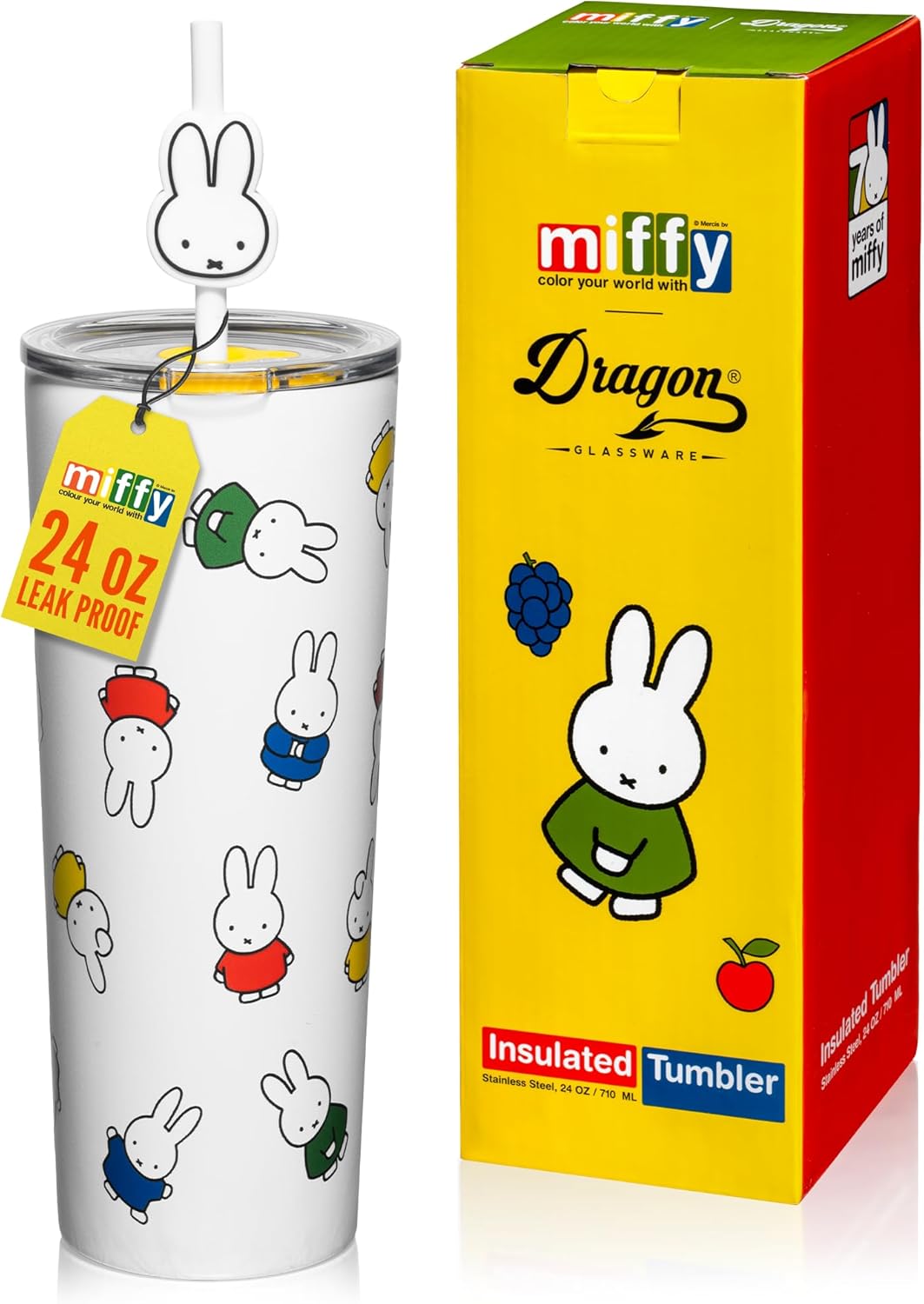 Miffy 24 oz Vacuum Insulated Tumbler with Lid and Straw