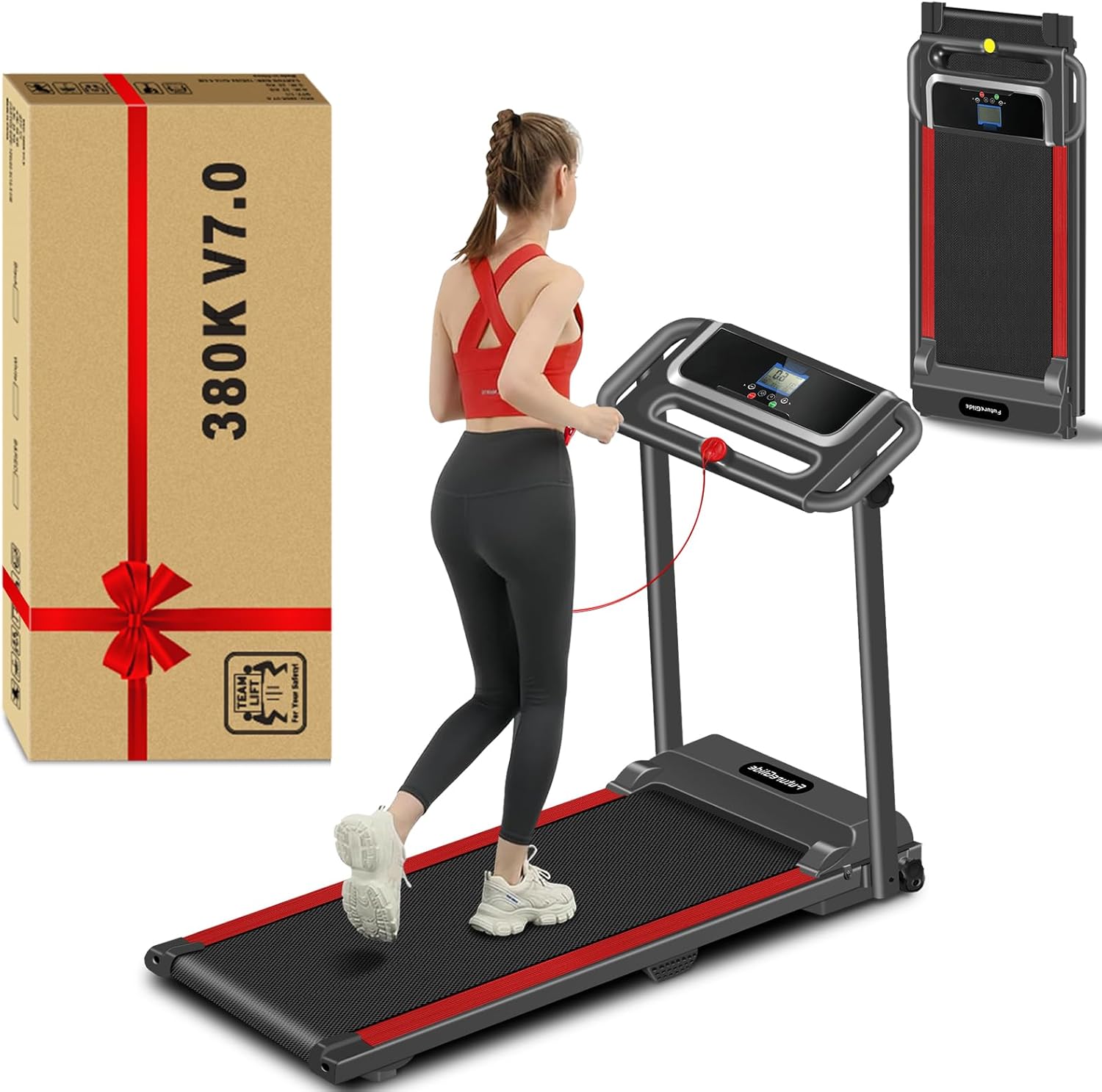 Portable Treadmill with Handle for Home Small Space Use