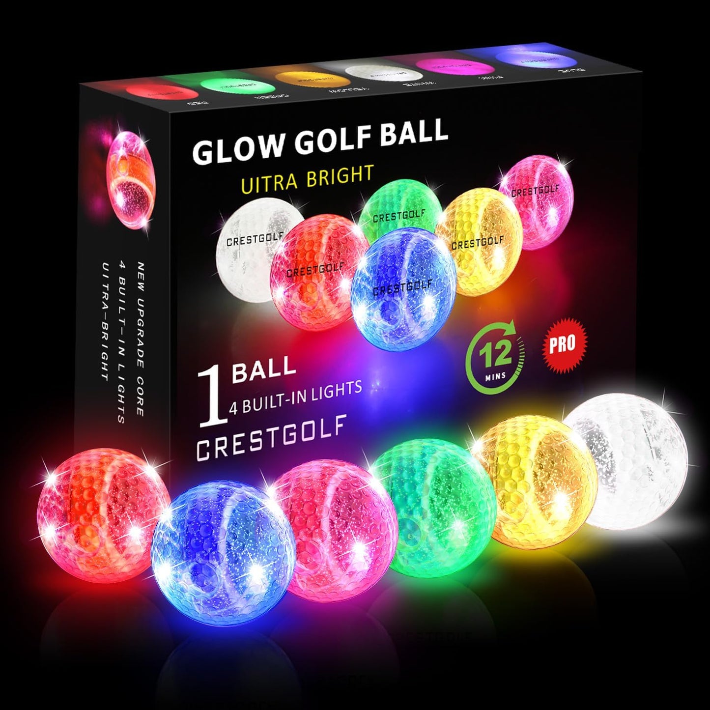 Crestgolf Glow Golf Balls - Light Up Night Golfing Fun!