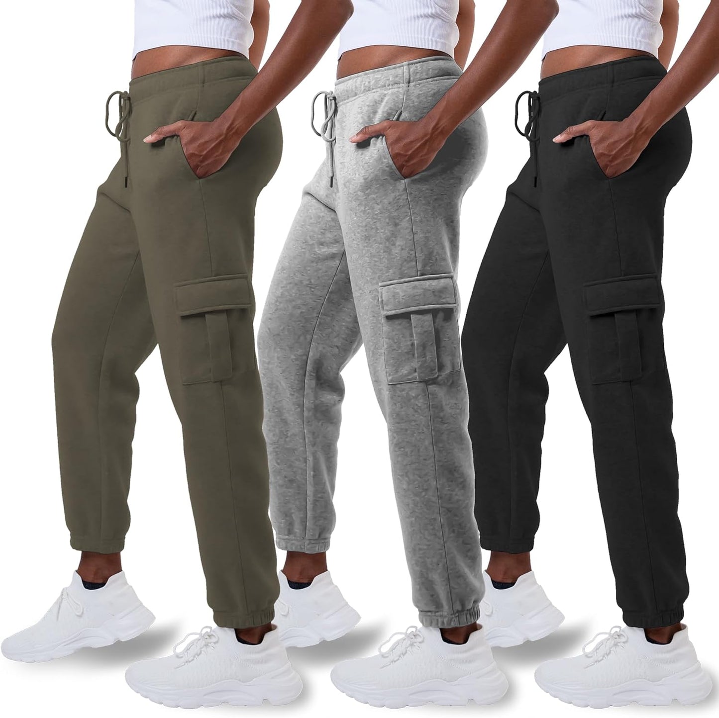 3 Pack Sweatpants Women Cargo Fleece Joggers with Pockets
