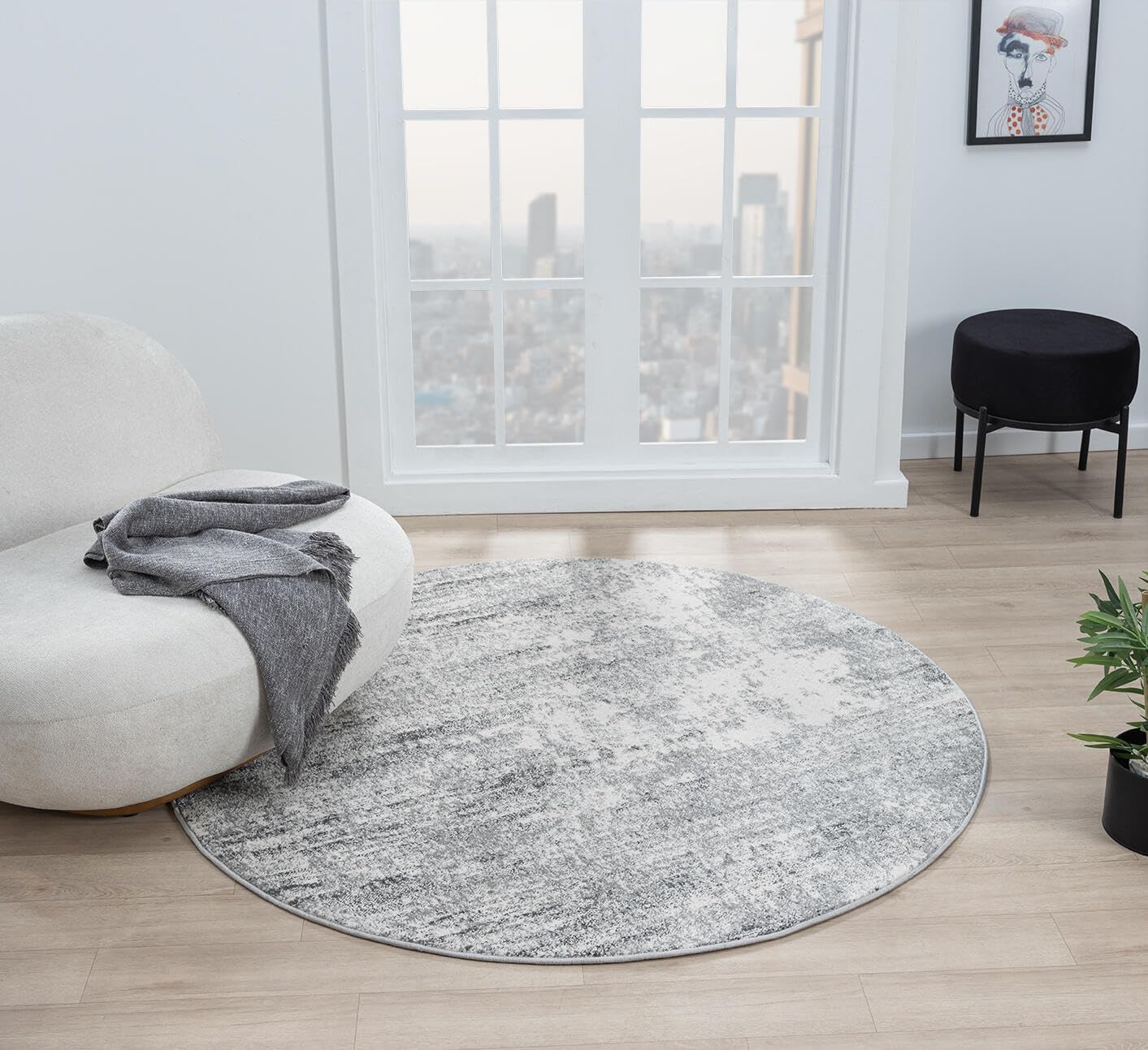Keen Home Design Area Rugs - 10ft Round Abstract Cream/Grey